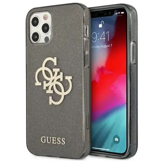 Guess GUHCP12LPCUGL4GBK Glitter 4G Big Logo maciņš telefonam iPhone 12 Pro Max melns