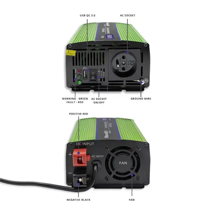 Qoltec Pure Sine Wave Inverter Monolith | battery charger | UPS | 300W | 600W |  12V to 230V
