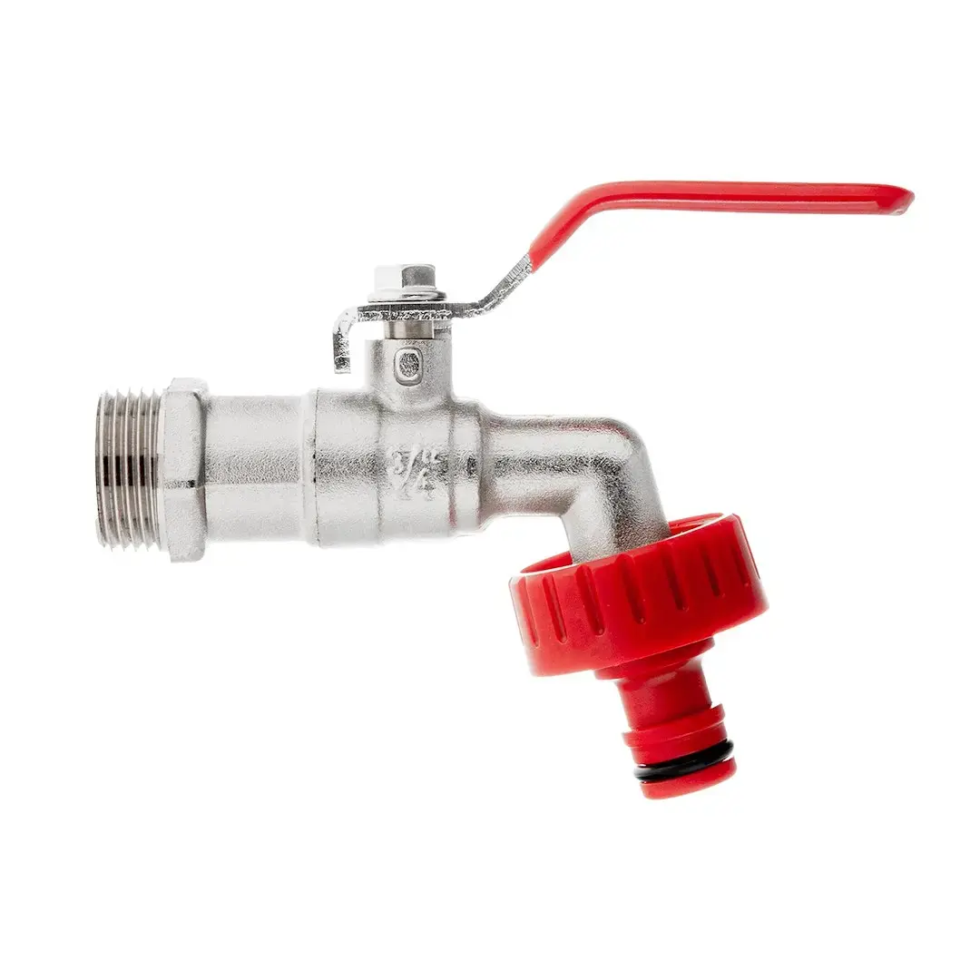 IBC komplekt – 3/4" kraan 1" väliskeermega + voolikuühendus