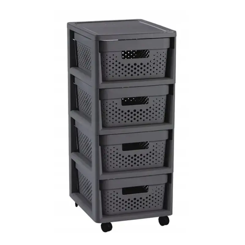 Kumode uz riteņiem ar 4 caurumotām kastēm 11L Infinity 30x36x69cm tumši pelēka