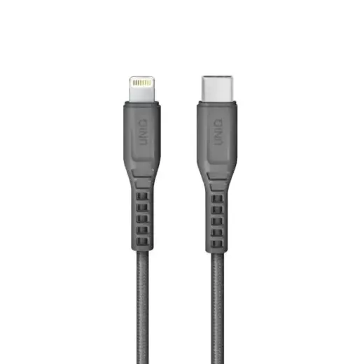 UNIQ Flex datu pārraides un uzlādes vads | MFI | USB-C uz Lightning | PD | 18W | 1.2m | pelēks