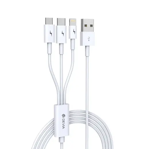 Devia Smart 3-in-1 провод для передачи данных и зарядки | USB-A на Lightning, USB-C, Micro USB | 10W | 1.2m | белый