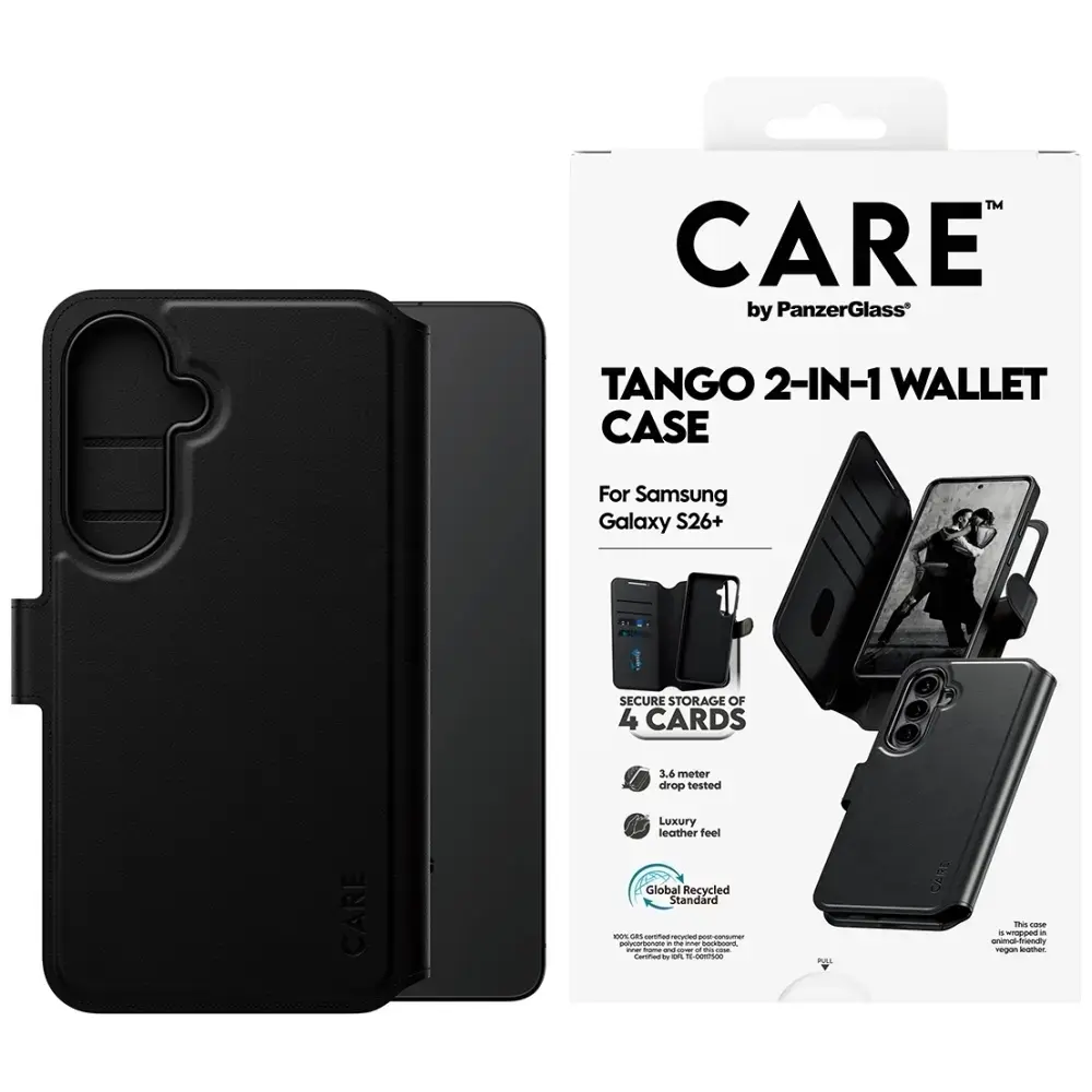 CARE by PanzerGlass Tango 2-in-1 grāmatveida maciņš telefonam Samsung Galaxy S26+ (S947) melns