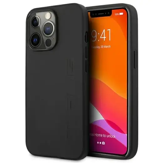 AMG AMHCP14XDOLBK iPhone 14 Pro Max 6,7" juodas kietas dėklas Leather Hot Stamped
