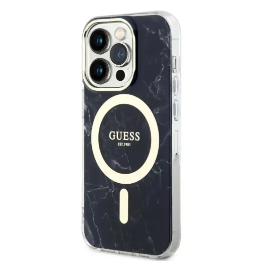 Guess IML Marble MagSafe чехол для телефона iPhone 13 Pro черный