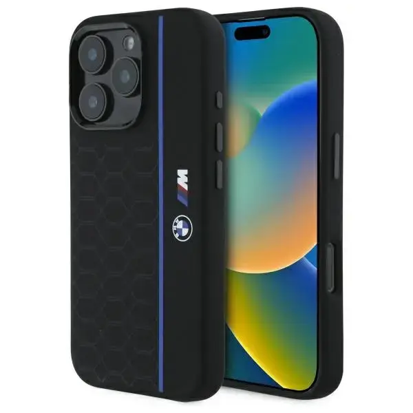 BMW BMHMP16X23SHEB iPhone 16 Pro Max      6.9" czarny|black hardcase Silicone Hexagon Blue Line MagSafe