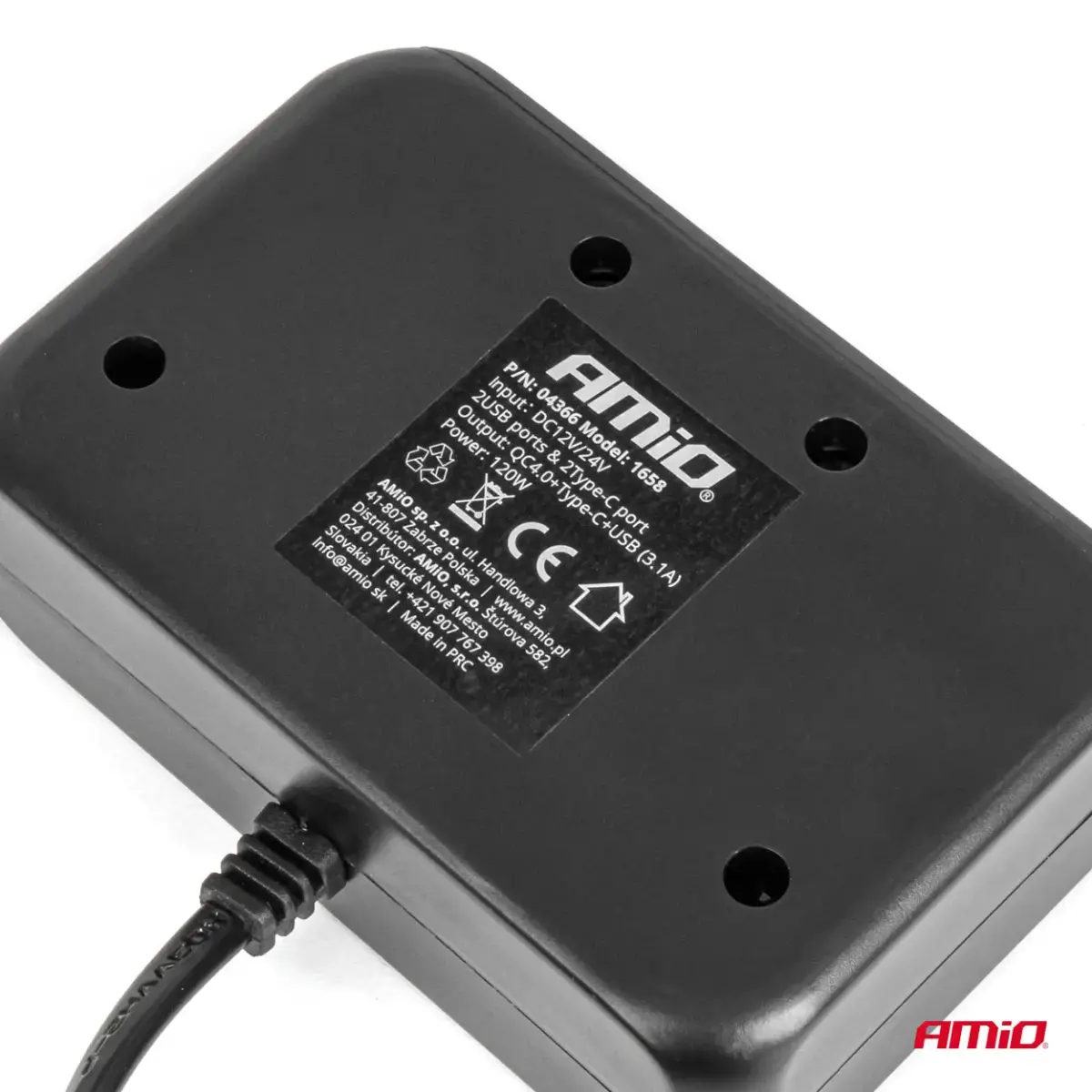 Triple extension socket charger with digital display 2x USB A 1x USB C QC 4.0 12/24V 120W 80cm AMIO-04366