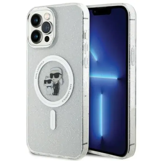 Karl Lagerfeld KLHMP13XHGKCNOT iPhone 13  Pro Max 6.7" transparent hardcase Karl&Choupette Glitter MagSafe