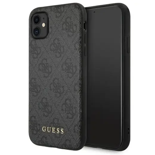 Guess GUHCN61G4GFGR iPhone 11 6,1" szary|grey hard case 4G Metal Gold Logo