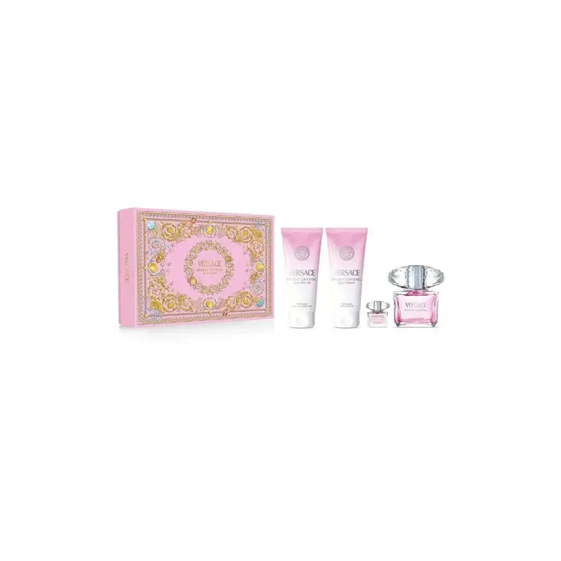 Set Versace: Bright Crystal, Eau De Toilette, For Women, 90 ml + Bright Crystal, Eau De Toilette, For Women, 5 ml *Miniature + Bright Crystal, Hydrating, Body Lotion, 100 ml + Bright Crystal, Shower Gel, 100 ml