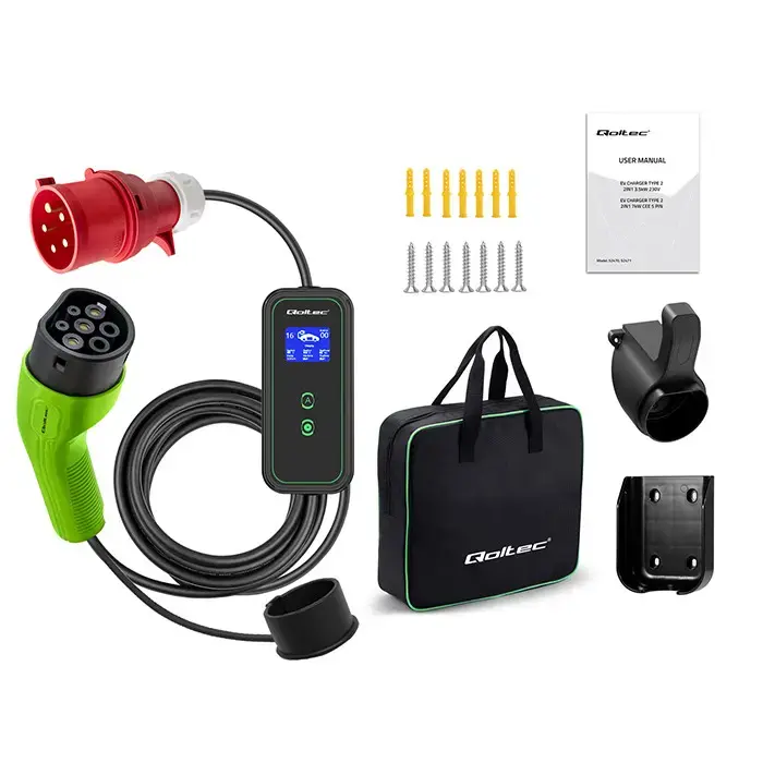 Qoltec Mobile EV charger with adjustable 2in1 Type2 | 7kW | 230V | CEE 32A | Wi-fi | LCD | Portable | Wallbox | 5m