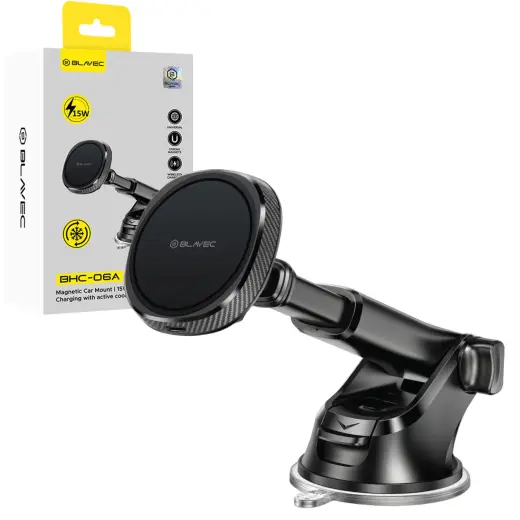 Blavec Car holder BHC-06A 15W magnetic with induction charging and active cooling to windshield and dashboard (BHC06A-MWIB) black