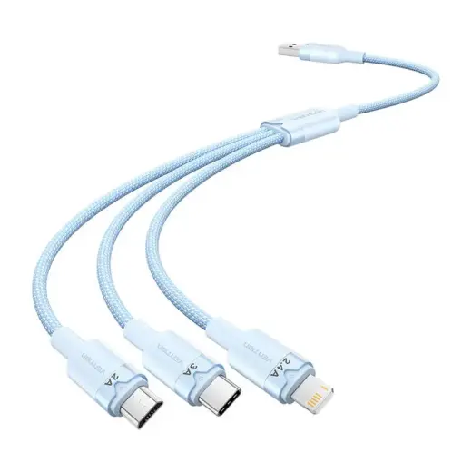 Vention CTPLG 3-in-1 datu pārraides un uzlādes vads | USB-A uz USB-C, Lightning, Micro USB | 60W | 1.5m | zils
