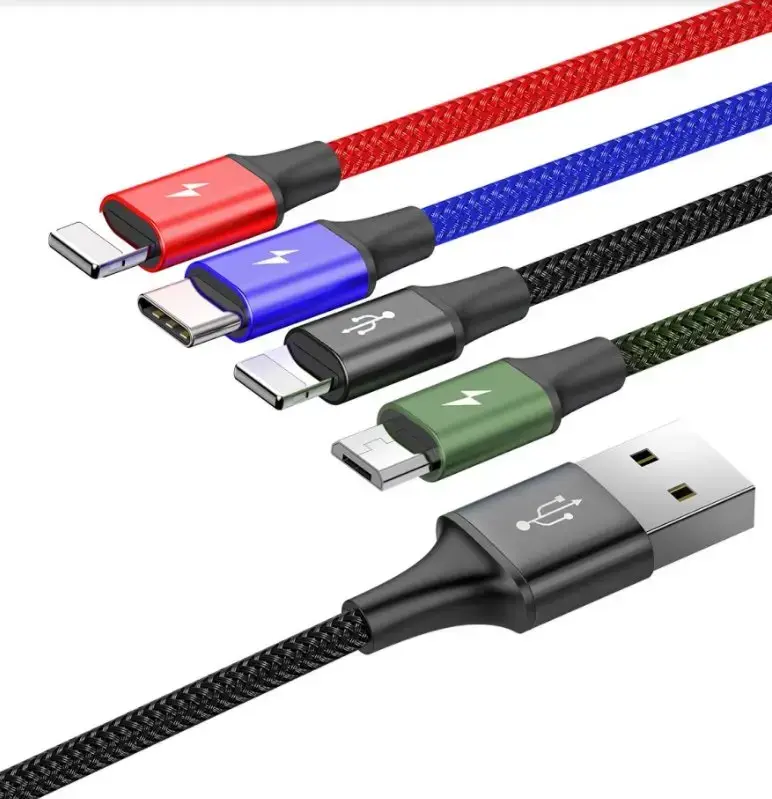Baseus CA1T4-A01 4-in-1 datu pārraides un uzlādes vads | USB-A uz Lightning, Lightning, USB-C, Micro USB | 17.5W | 1.2m | melns (Bojāts iepakojums)