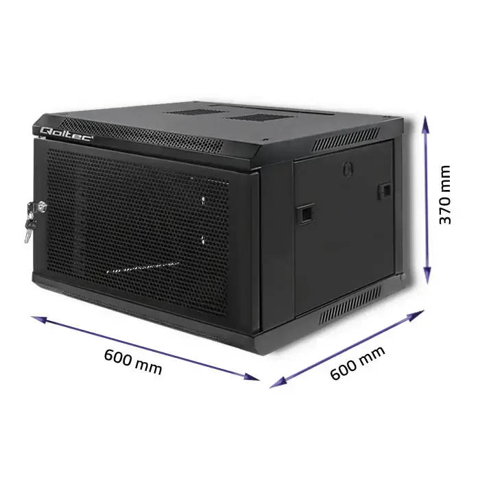 Qoltec RACK 19" Cabinet | 6U | 600 x 370 x 600 | Perforated doors | Hanging | Steel case | Lock | Black