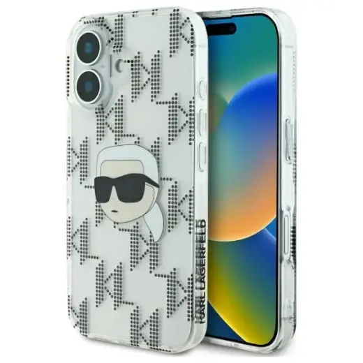 Karl Lagerfeld case for iPhone 16 6,1" KLHCP16SHKLPKHT transparent Hard IML Karl Head Electroplated