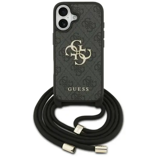 Guess 4G Big Logo Cord Stap Crossbody maciņš telefonam iPhone 17 melns