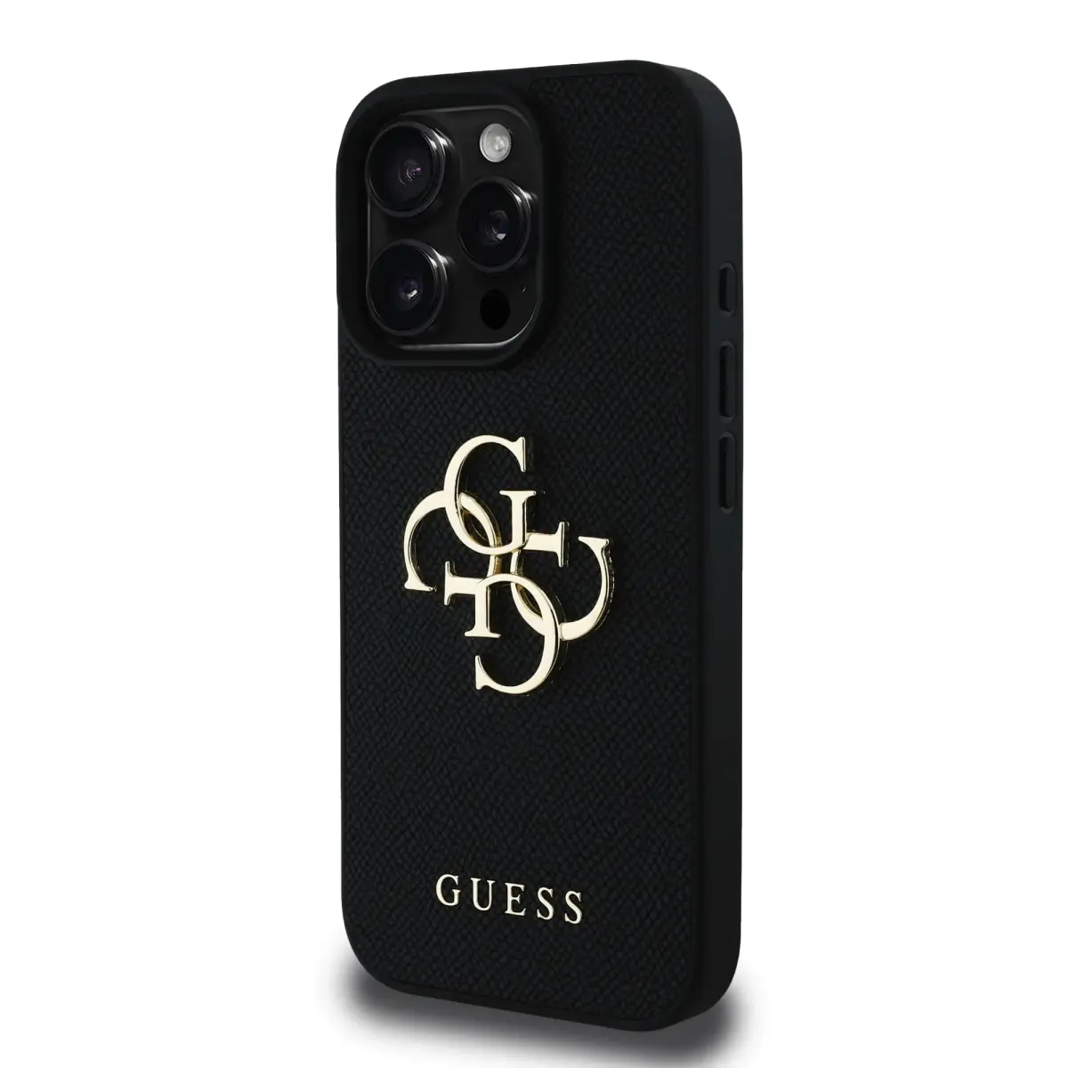 Guess PU Grained 4G Metal Logo Case for iPhone 15 Pro Black