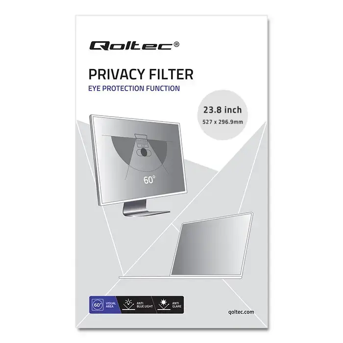 Qoltec Privacy filter 23.8" | 16:9 | Eye protection | Panoramic