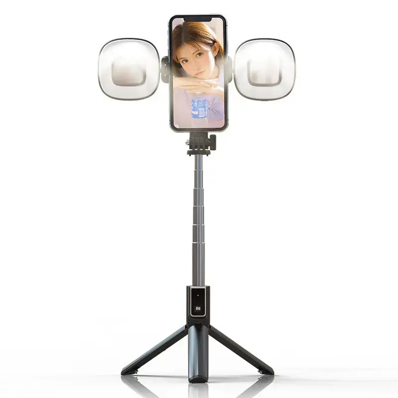 Selfie Stick MINI - with detachable bluetooth remote control, tripod and 2 LED lights - P40S-F BLACK