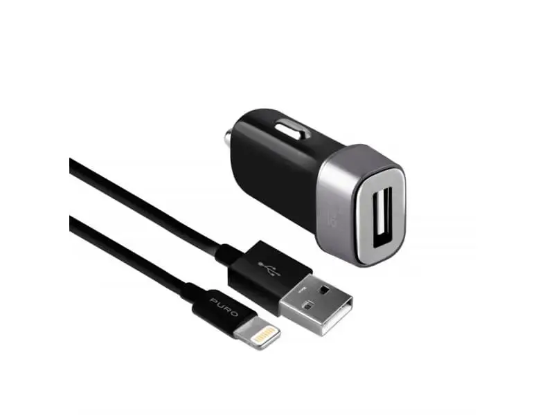 Puro MCHUSBAPLTCBLK automašīnas lādētājs | 5W | MFi | USB-A | ar Lightning kabeli komplektā | melns