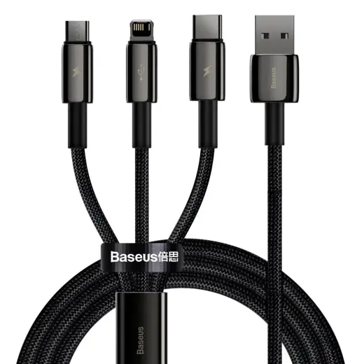 Baseus CAMLTWJ-01 3-in-1 data transfer and charging cable | USB-A to Micro USB, USB-C, Lightning | 66W | 1.5m | black