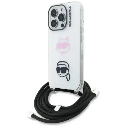 Karl Lagerfeld IML Crossbody Karl&Choupette Head maciņš telefonam iPhone 16 Pro balts