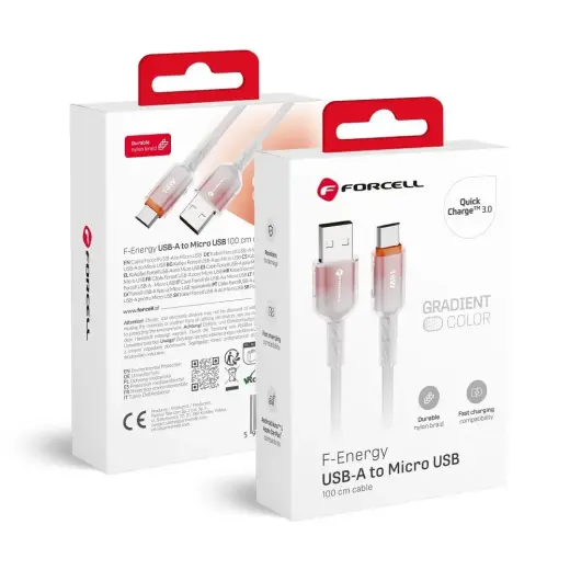 Forcell F-Energy C351 duomenų perdavimo ir įkrovimo laidas | USB-A į Micro USB | QC 3.0 | 18W | 1m | baltas