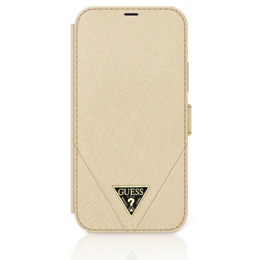 GUFLBKP12MVSATMLLG Guess Saffiano V Stitch Book Case for iPhone 12|12 Pro 6.1 Gold