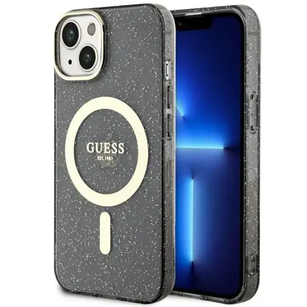 Guess GUHMP14SHCMCGK iPhone 14 6.1" czarny|black hardcase Glitter Gold MagSafe