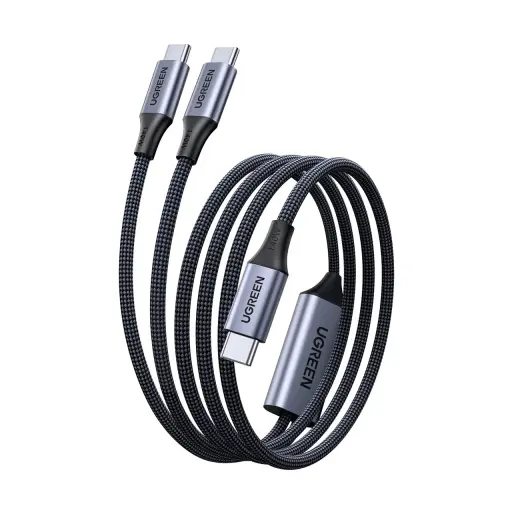 Ugreen 2-in-1 datu pārraides un uzlādes vads | USB-C uz USB-C, USB-C | PD | 140W | 2m | melns
