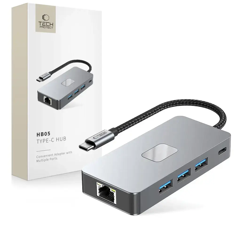 Tech-Protect HB05 HUB 9in1 USB-C + USB2.0 + USB3.0 + HDMI 4K 60HZ + SD | TF + PD100W + RJ45 adapter - gray