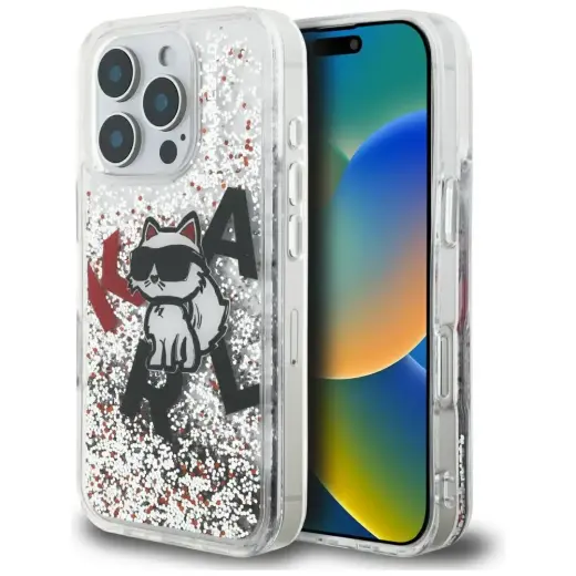 Karl Lagerfeld Liquid Glitter Choupette Logo чехол для телефона iPhone 16 Pro прозрачный (кот)