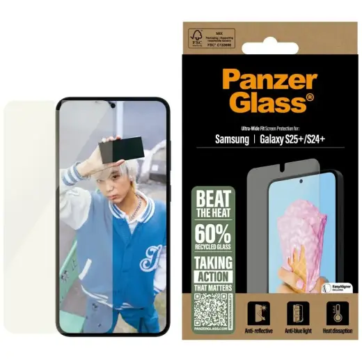 PanzerGlass All-in-One Ultra-Wide Fit tempered glass for phone Samsung Galaxy S25+