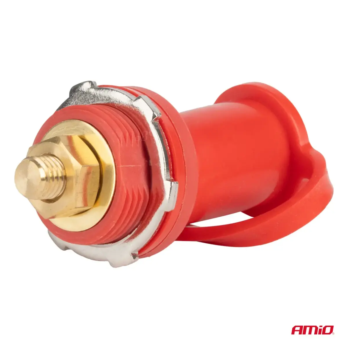 Red plus battery power connector with cap 3/8 M10 12V 24V 48V 250A AMIO-03814