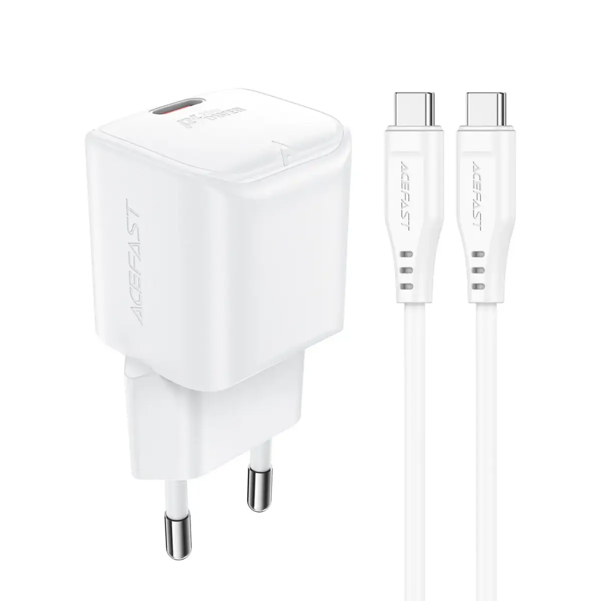 Acefast A73 tīkla lādētājs | 20W | PD, GaN | USB-C | USB-C uz USB-C vads komplektā | balts