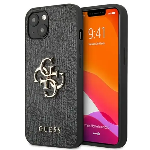 Guess GUHCP13M4GMGGR 4G Big Metal Logo telefono dėklas iPhone 13 | iPhone 14 | iPhone 15 pilkas