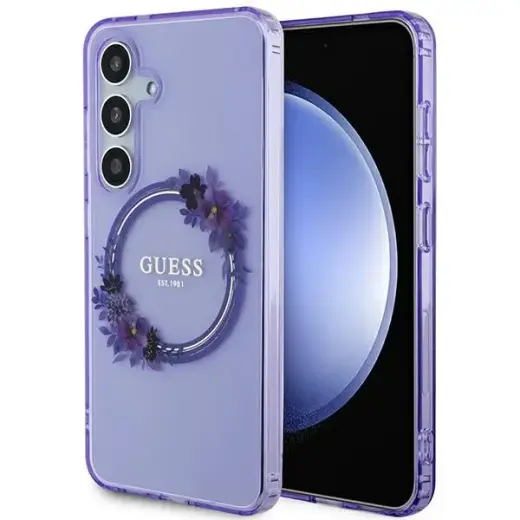Guess GUHMS24SHFWFCU S24 S921 fioletowy|purple hardcase IML Flowers Wreath MagSafe