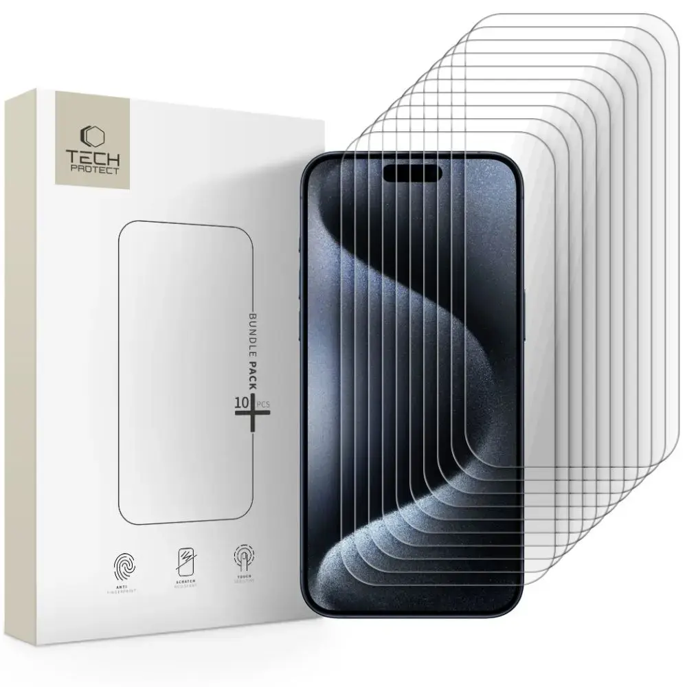 SZKŁO HARTOWANE TECH-PROTECT BUNDLE 10-PACK IPHONE 15 PRO MAX CLEAR