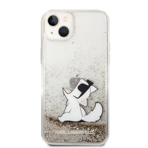 Karl Lagerfeld Liquid Glitter Choupette Eat Case for iPhone 14 Plus Gold