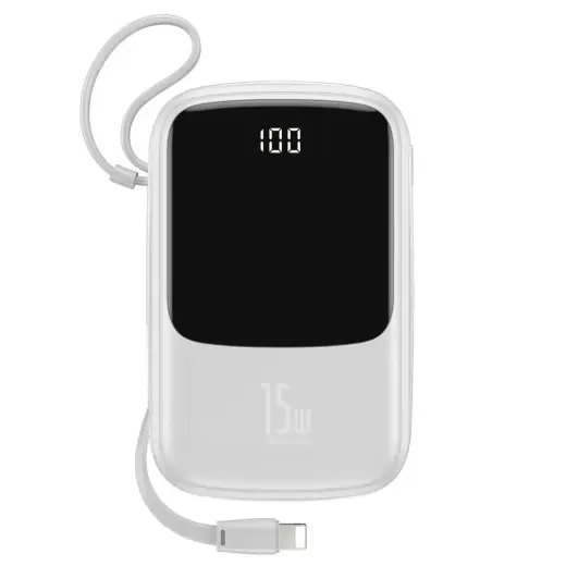 Baseus Q pow Digital Display 3A Powerbank 10000mAh (With IP Cable)White