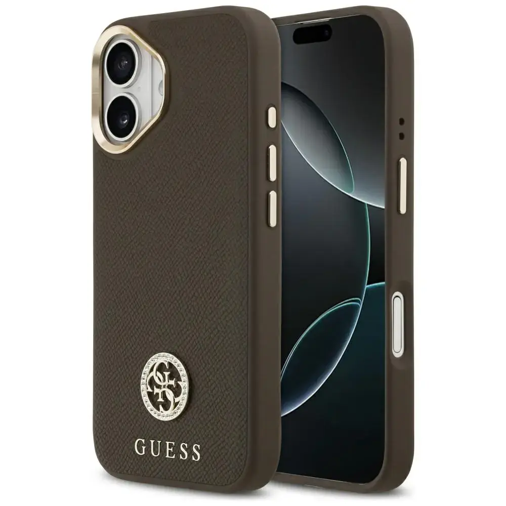 Case Guess Grained Strass Logo MagSafe for iPhone 17 brown
