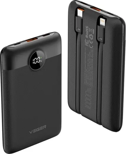 Veger C11 (W1170) väline akupank (powerbank) | 10 000 mAh | 22.5W | PD, QC | USB-C, Lightning, USB-A | black