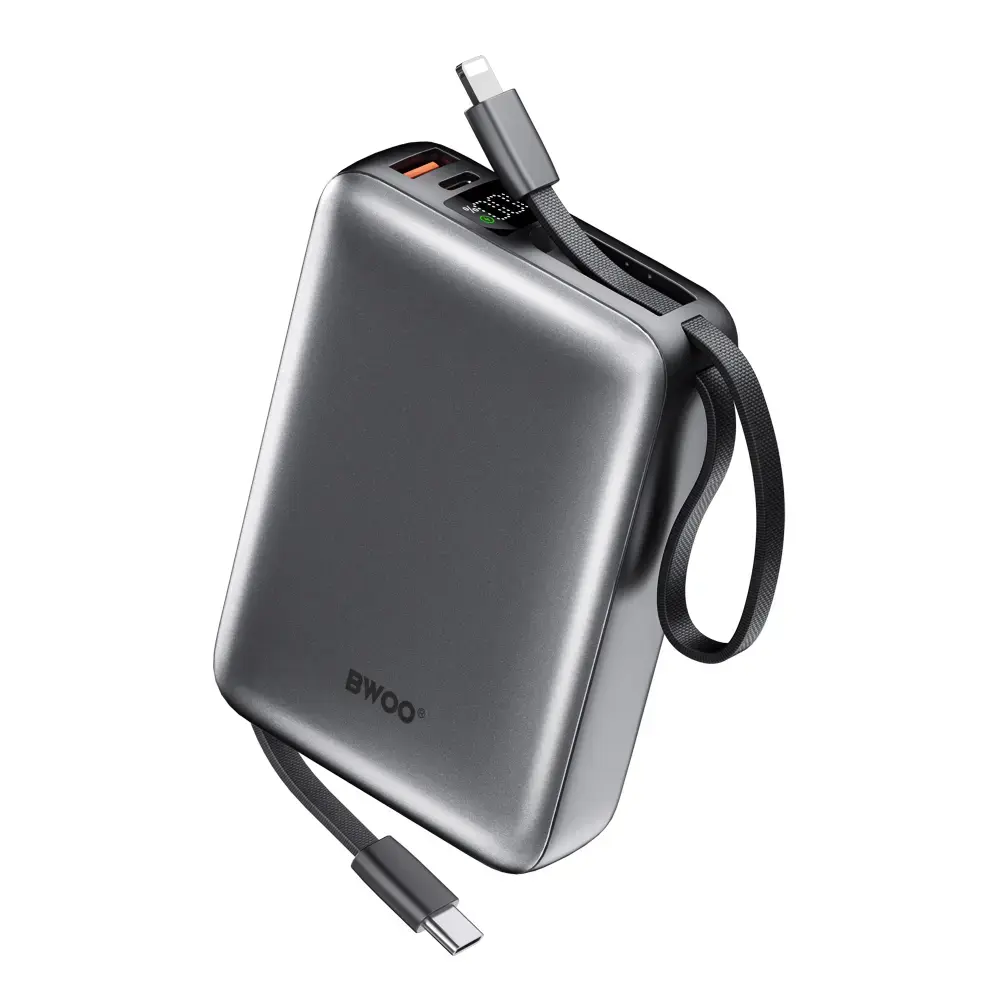 BWOO P73 ārējais akumulators (powerbank) | 20 000 mAh | 22.5W | USB-C, Lightning | LED ekrāns | melns