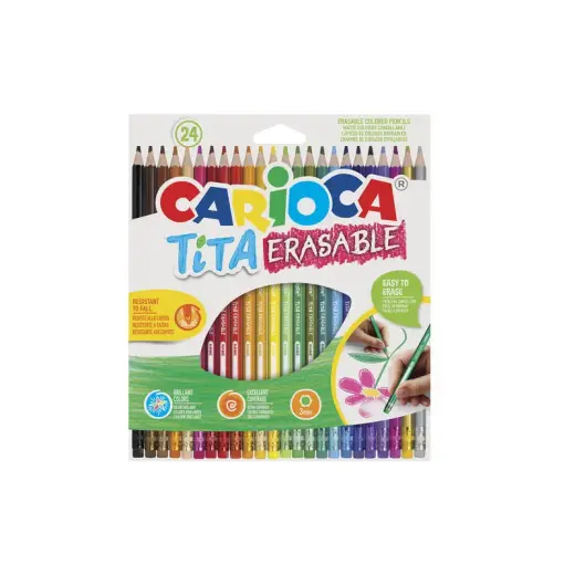 Krāsainie zīmuļi CARIOCA TITA, dzēšami, 24gab