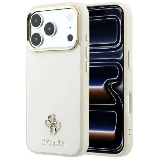 Case Guess Saffiano Small 4G & Classic   Logo MagSafe for iPhone 18 Pro / iPhone 17 Pro beige