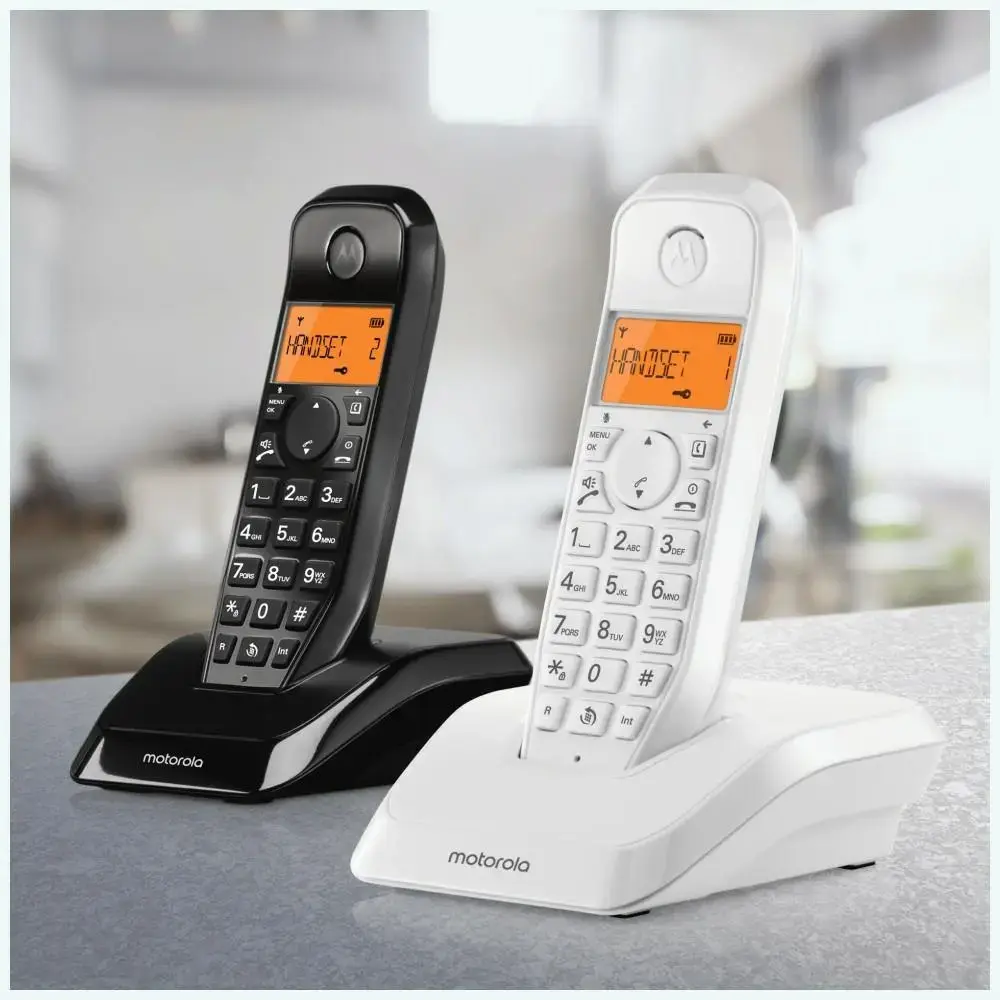 Set of Motorola S1202 cordless landline phones 2 pcs. black white