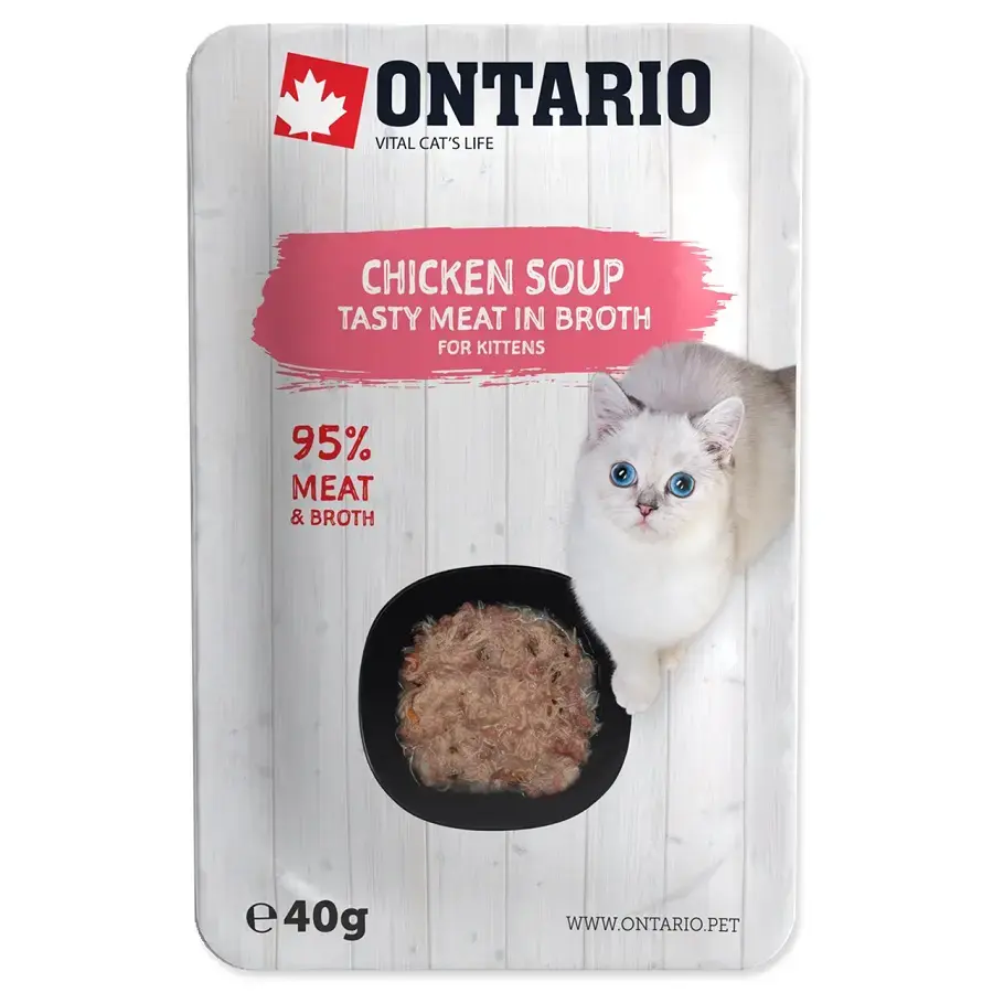 Konservi kaķēniem – Ontario Soup Kitten Chicken, Carrot with Rice, 40g