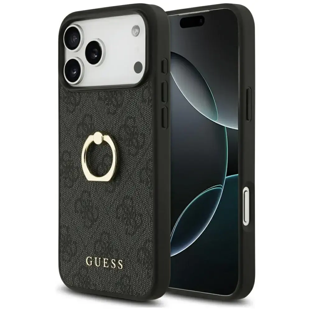 Guess 4G Ring Stand maciņš ar statīvu telefonam iPhone 17 Pro Max melns