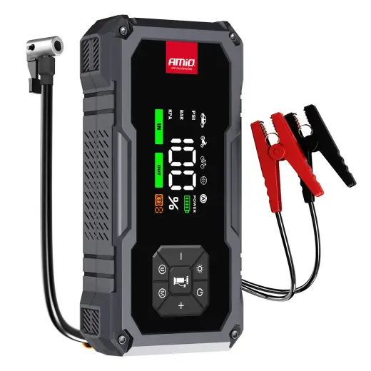 Portable 4in1 Jump Starter/LED/AirCompressor/Powerbank 12V 7,2Ah 600A PRO AMIO-04674